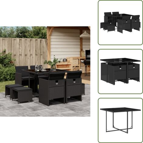 Cuscini per sedie - vidaXL Set da Pranzo da Giardino 9 pz con Cuscini Nero in Polyrattan - Cuscini per sgabelli