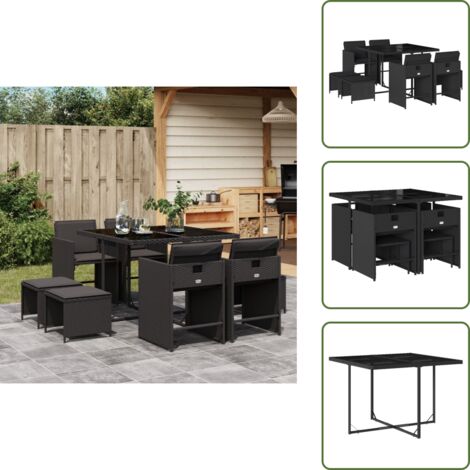 Cuscini per sedie - vidaXL Set da Pranzo da Giardino 9 pz con Cuscini Nero in Polyrattan - Cuscini per sgabelli