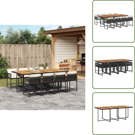 Cuscini per sedie - vidaXL Set da Pranzo da Giardino 9 pz con Cuscini Nero in Polyrattan - Rattan PE