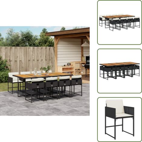 Cuscini per sedie - vidaXL Set da Pranzo da Giardino 9 pz con Cuscini Nero in Polyrattan - Rattan PE