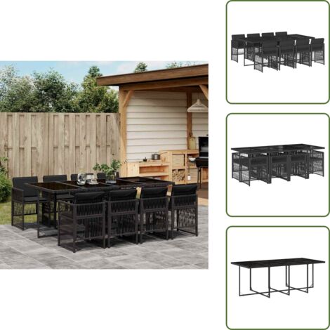 Cuscini per sedie - vidaXL Set da Pranzo da Giardino 9 pz con Cuscini Nero in Polyrattan - Rattan PE