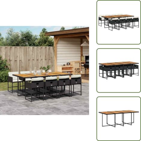 Cuscini per sedie - vidaXL Set da Pranzo da Giardino 9 pz con Cuscini Nero in Polyrattan - Rattan PE