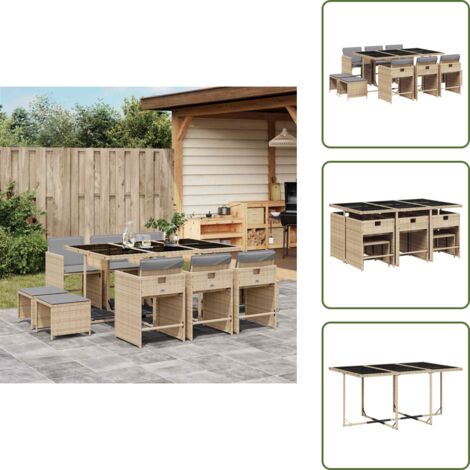 Cuscini per sedie - vidaXL Set Pranzo da Giardino 11 pz con Cuscini Beige Misto Polyrattan - Cuscini per sgabelli