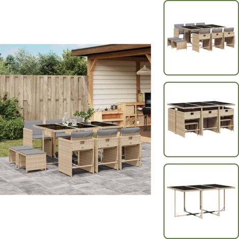 Cuscini per sedie - vidaXL Set Pranzo da Giardino 11 pz con Cuscini Beige Misto Polyrattan - Cuscini per sgabelli