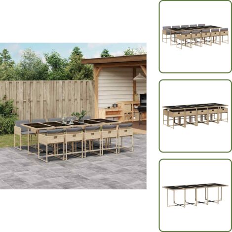 Cuscini per sedie - vidaXL Set Pranzo da Giardino 11 pz con Cuscini Beige Misto Polyrattan - Rattan PE