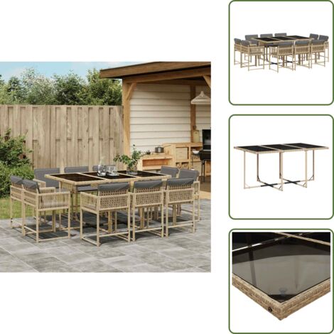 Cuscini per sedie - vidaXL Set Pranzo da Giardino 11 pz con Cuscini Beige Misto Polyrattan - Rattan PE