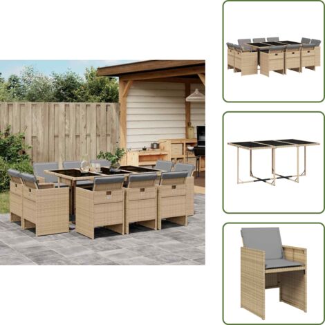 Cuscini per sedie - vidaXL Set Pranzo da Giardino 11 pz con Cuscini Beige Misto Polyrattan - Rattan PE