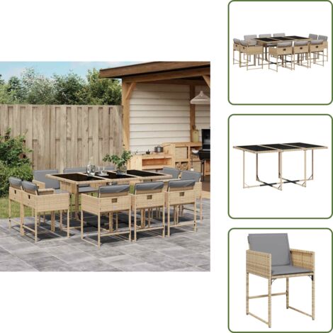 Cuscini per sedie - vidaXL Set Pranzo da Giardino 11 pz con Cuscini Beige Misto Polyrattan - Rattan PE