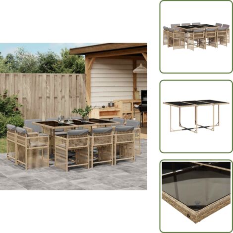 Cuscini per sedie - vidaXL Set Pranzo da Giardino 11 pz con Cuscini Beige Misto Polyrattan - Rattan PE