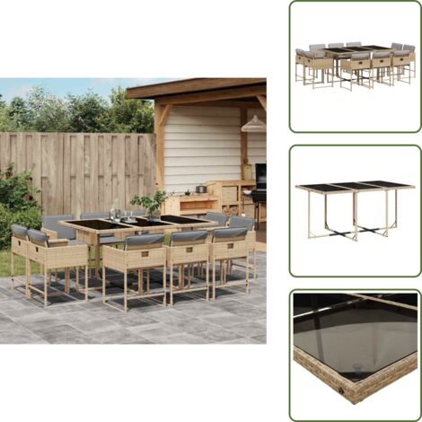 Cuscini per sedie - vidaXL Set Pranzo da Giardino 11 pz con Cuscini Beige Misto Polyrattan - Rattan PE