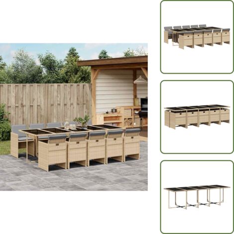 Cuscini per sedie - vidaXL Set Pranzo da Giardino 11 pz con Cuscini Beige Misto Polyrattan - Rattan PE
