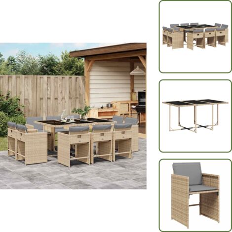 Cuscini per sedie - vidaXL Set Pranzo da Giardino 11 pz con Cuscini Beige Misto Polyrattan - Rattan PE
