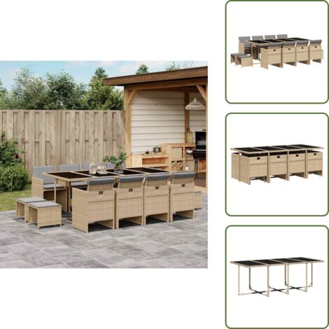 Cuscini per sedie - vidaXL Set Pranzo da Giardino 13 pz con Cuscini Beige Misto Polyrattan - Cuscini per sgabelli