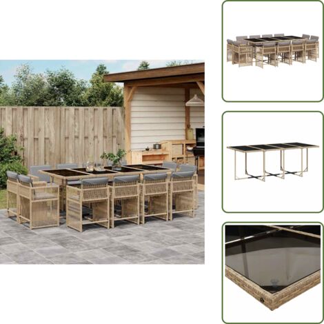 Cuscini per sedie - vidaXL Set Pranzo da Giardino 13 pz con Cuscini Beige Misto Polyrattan - Rattan PE