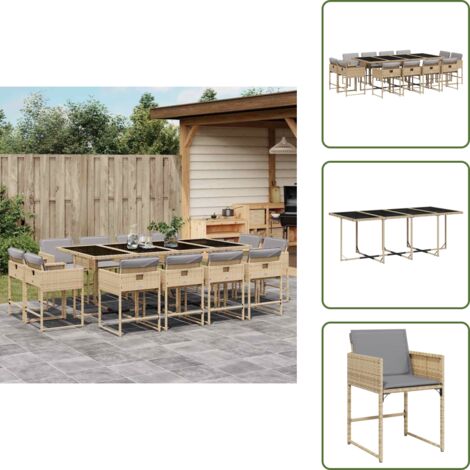 Cuscini per sedie - vidaXL Set Pranzo da Giardino 13 pz con Cuscini Beige Misto Polyrattan - Rattan PE