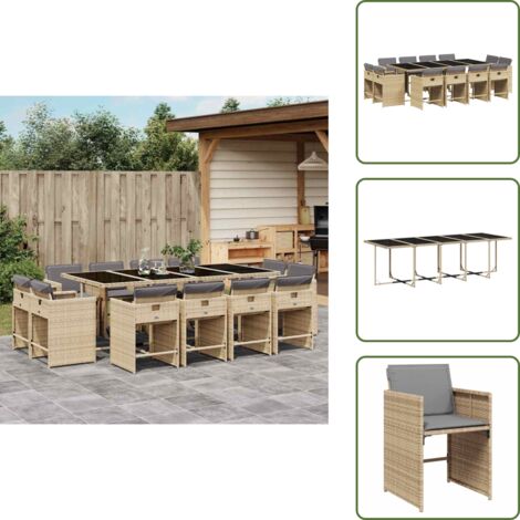 Cuscini per sedie - vidaXL Set Pranzo da Giardino 13 pz con Cuscini Beige Misto Polyrattan - Rattan PE
