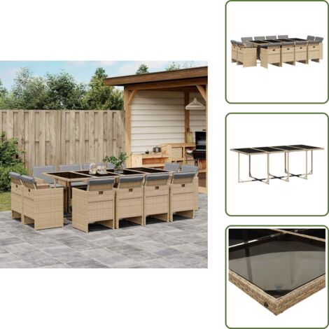 Cuscini per sedie - vidaXL Set Pranzo da Giardino 13 pz con Cuscini Beige Misto Polyrattan - Rattan PE