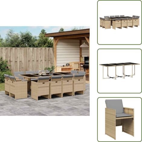 Cuscini per sedie - vidaXL Set Pranzo da Giardino 13 pz con Cuscini Beige Misto Polyrattan - Rattan PE