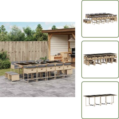 Cuscini per sedie - vidaXL Set Pranzo da Giardino 15 pz con Cuscini Beige Misto Polyrattan - Cuscini per sgabelli