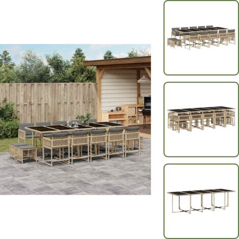 Cuscini per sedie - vidaXL Set Pranzo da Giardino 15 pz con Cuscini Beige Misto Polyrattan - Cuscini per sgabelli