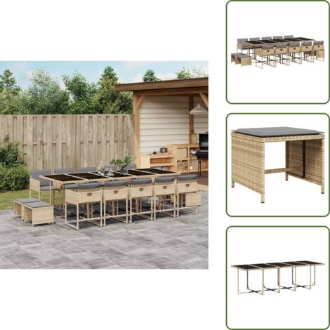 Cuscini per sedie - vidaXL Set Pranzo da Giardino 15 pz con Cuscini Beige Misto Polyrattan - Cuscini per sgabelli
