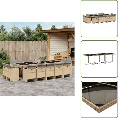 Cuscini per sedie - vidaXL Set Pranzo da Giardino 15 pz con Cuscini Beige Misto Polyrattan - Rattan PE