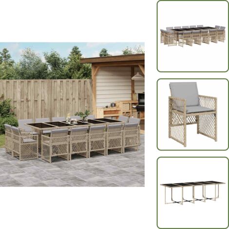 Cuscini per sedie - vidaXL Set Pranzo da Giardino 15 pz con Cuscini Beige Misto Polyrattan - Rattan PE
