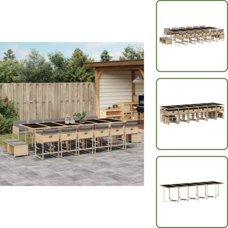 Cuscini per sedie - vidaXL Set Pranzo da Giardino 17 pz con Cuscini Beige Misto Polyrattan - Cuscini per sgabelli