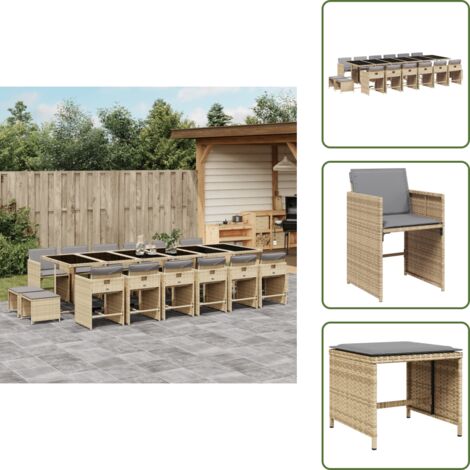 Cuscini per sedie - vidaXL Set Pranzo da Giardino 17 pz con Cuscini Beige Misto Polyrattan - Cuscini per sgabelli