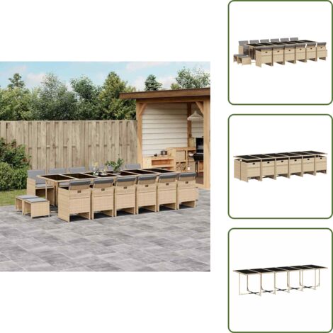 Cuscini per sedie - vidaXL Set Pranzo da Giardino 17 pz con Cuscini Beige Misto Polyrattan - Cuscini per sgabelli