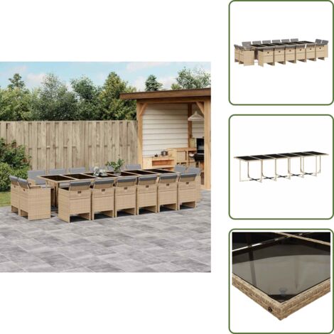 Cuscini per sedie - vidaXL Set Pranzo da Giardino 17 pz con Cuscini Beige Misto Polyrattan - Rattan PE