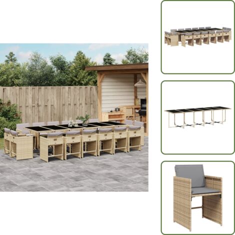 Cuscini per sedie - vidaXL Set Pranzo da Giardino 17 pz con Cuscini Beige Misto Polyrattan - Rattan PE