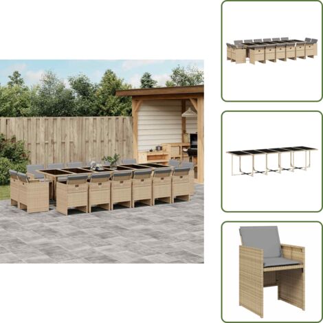 Cuscini per sedie - vidaXL Set Pranzo da Giardino 17 pz con Cuscini Beige Misto Polyrattan - Rattan PE