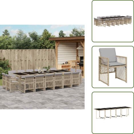 Cuscini per sedie - vidaXL Set Pranzo da Giardino 17 pz con Cuscini Beige Misto Polyrattan - Rattan PE