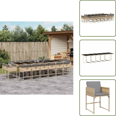 Cuscini per sedie - vidaXL Set Pranzo da Giardino 17 pz con Cuscini Beige Misto Polyrattan - Rattan PE