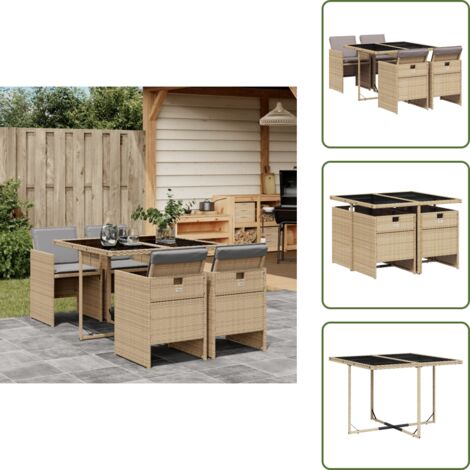 Cuscini per sedie - vidaXL Set Pranzo da Giardino 5 pz con Cuscini Beige Misto Polyrattan - Rattan PE