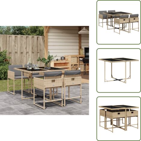 Cuscini per sedie - vidaXL Set Pranzo da Giardino 5 pz con Cuscini Beige Misto Polyrattan - Rattan PE