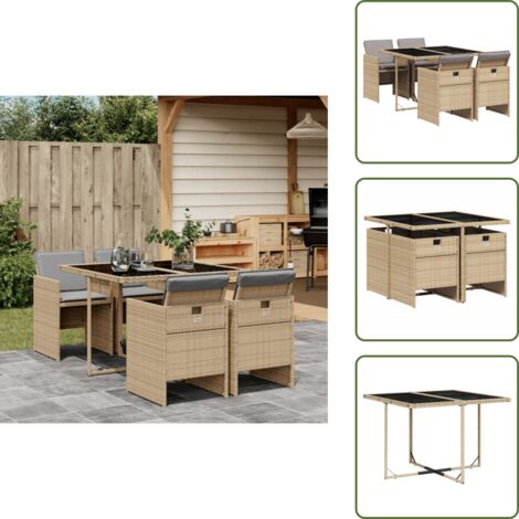 Cuscini per sedie - vidaXL Set Pranzo da Giardino 5 pz con Cuscini Beige Misto Polyrattan - Rattan PE