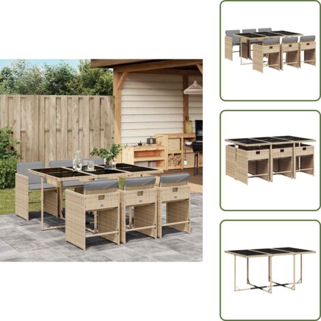 Cuscini per sedie - vidaXL Set Pranzo da Giardino 7 pz con Cuscini Beige Misto Polyrattan - Rattan PE