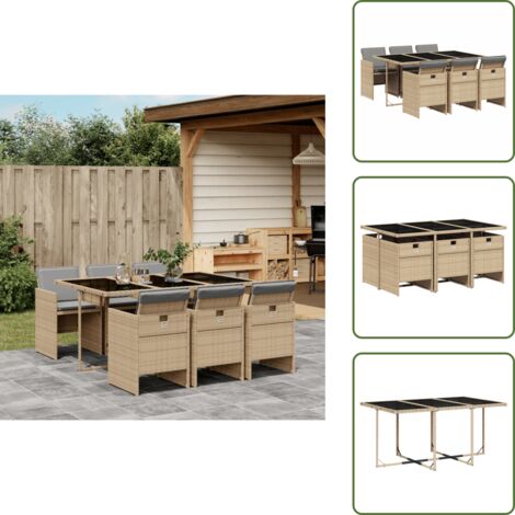 Cuscini per sedie - vidaXL Set Pranzo da Giardino 7 pz con Cuscini Beige Misto Polyrattan - Rattan PE