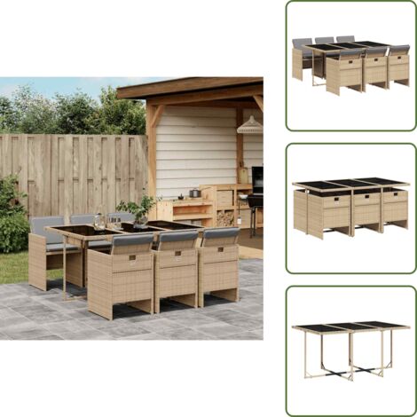 Cuscini per sedie - vidaXL Set Pranzo da Giardino 7 pz con Cuscini Beige Misto Polyrattan - Rattan PE