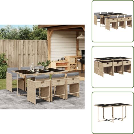 Cuscini per sedie - vidaXL Set Pranzo da Giardino 7 pz con Cuscini Beige Misto Polyrattan - Rattan PE