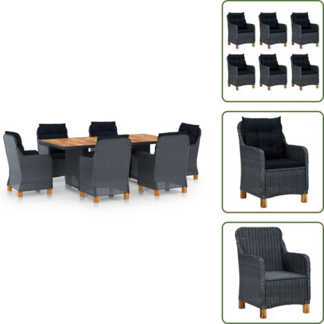 Cuscini per sedie - vidaXL Set Pranzo da Giardino 7 pz con Cuscini Polyrattan Grigio Scuro - Rattan da giardino