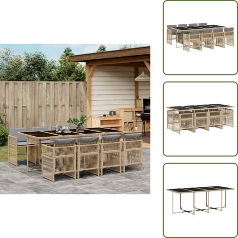 Cuscini per sedie - vidaXL Set Pranzo da Giardino 9 pz con Cuscini Beige Misto Polyrattan - Rattan PE