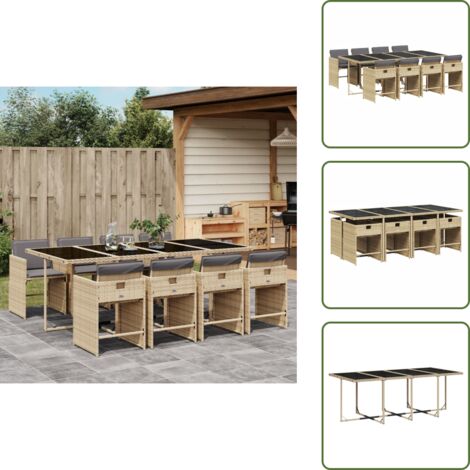 Cuscini per sedie - vidaXL Set Pranzo da Giardino 9 pz con Cuscini Beige Misto Polyrattan - Rattan PE