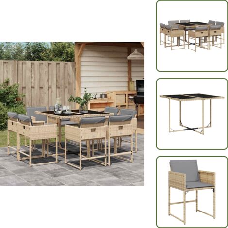 Cuscini per sedie - vidaXL Set Pranzo da Giardino 9 pz con Cuscini Beige Misto Polyrattan - Rattan PE