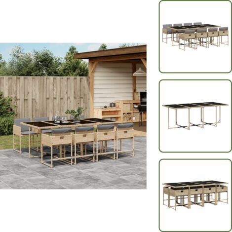 Cuscini per sedie - vidaXL Set Pranzo da Giardino 9 pz con Cuscini Beige Misto Polyrattan - Rattan PE