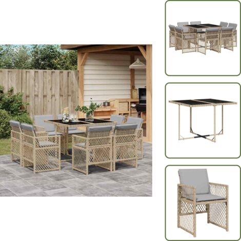 Cuscini per sedie - vidaXL Set Pranzo da Giardino 9 pz con Cuscini Beige Misto Polyrattan - Rattan PE