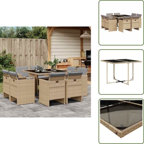 Cuscini per sedie - vidaXL Set Pranzo da Giardino 9 pz con Cuscini Beige Misto Polyrattan - Rattan PE