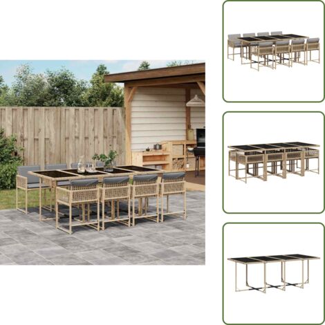 Cuscini per sedie - vidaXL Set Pranzo da Giardino 9 pz con Cuscini Beige Misto Polyrattan - Rattan PE